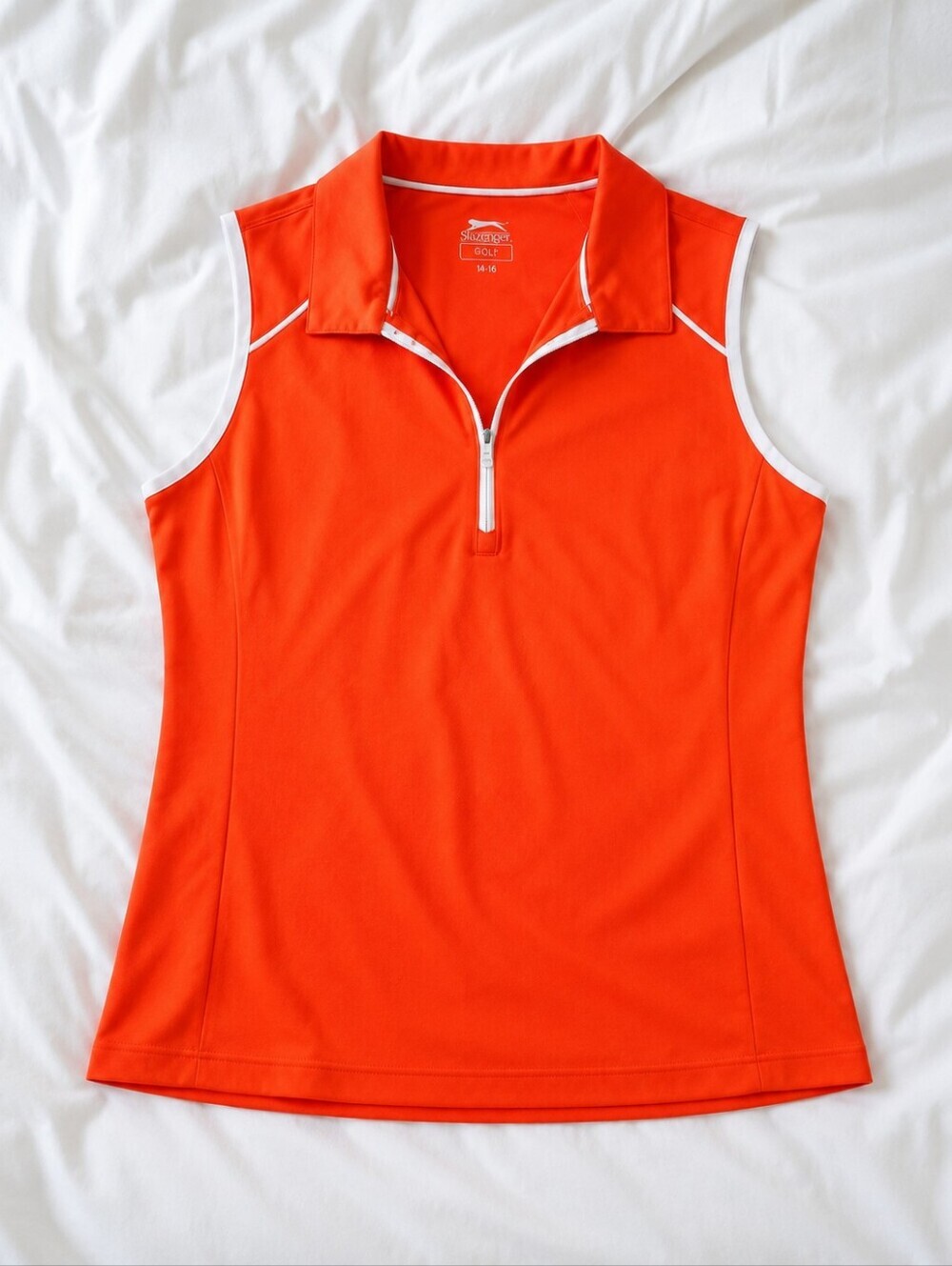 SLAZENGER Sleeveless Cotton Blend Orange Polo.